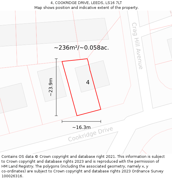 4, COOKRIDGE DRIVE, LEEDS, LS16 7LT: Plot and title map