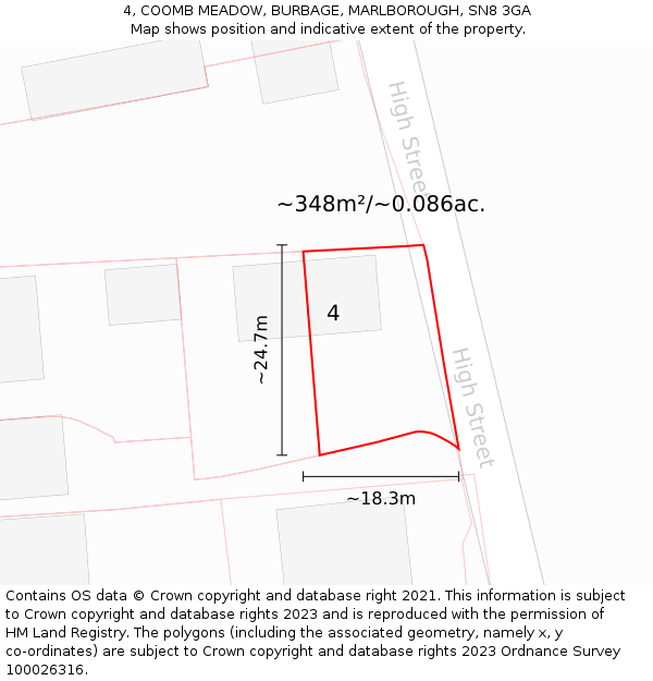 4, COOMB MEADOW, BURBAGE, MARLBOROUGH, SN8 3GA: Plot and title map