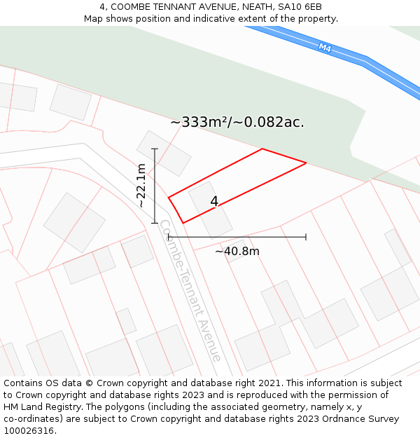 4, COOMBE TENNANT AVENUE, NEATH, SA10 6EB: Plot and title map
