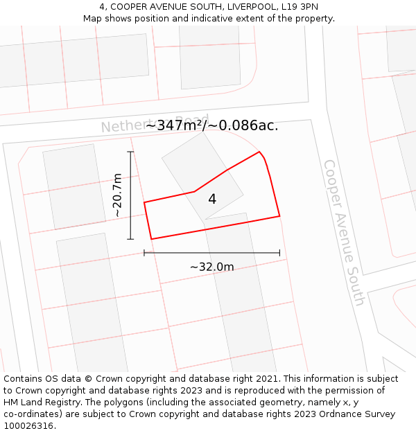 4, COOPER AVENUE SOUTH, LIVERPOOL, L19 3PN: Plot and title map