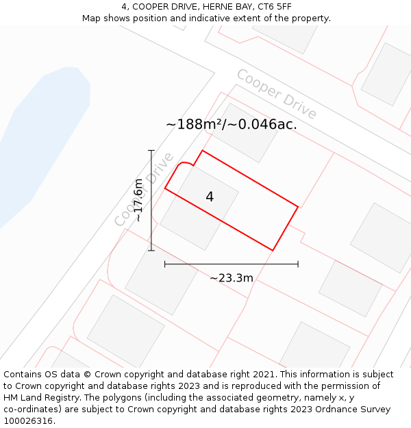 4, COOPER DRIVE, HERNE BAY, CT6 5FF: Plot and title map