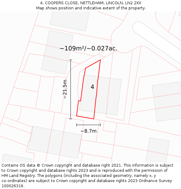 4, COOPERS CLOSE, NETTLEHAM, LINCOLN, LN2 2XX: Plot and title map