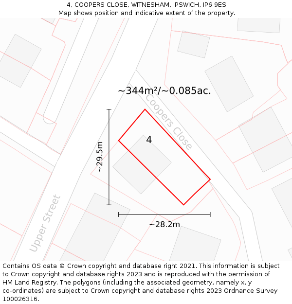 4, COOPERS CLOSE, WITNESHAM, IPSWICH, IP6 9ES: Plot and title map