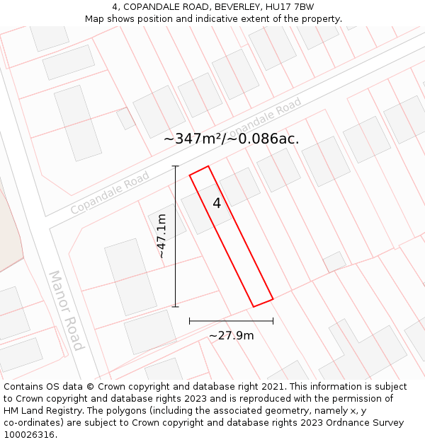 4, COPANDALE ROAD, BEVERLEY, HU17 7BW: Plot and title map