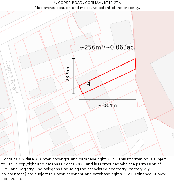 4, COPSE ROAD, COBHAM, KT11 2TN: Plot and title map