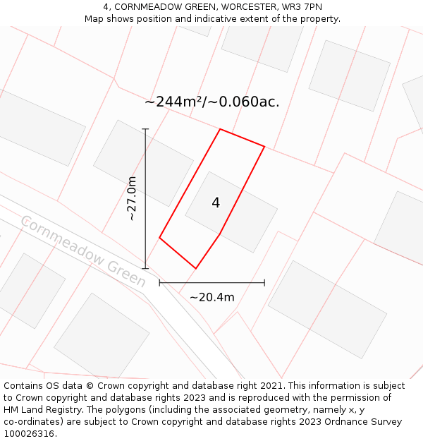 4, CORNMEADOW GREEN, WORCESTER, WR3 7PN: Plot and title map