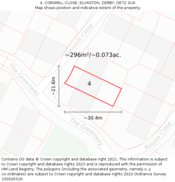 4, CORNMILL CLOSE, ELVASTON, DERBY, DE72 3UA: Plot and title map