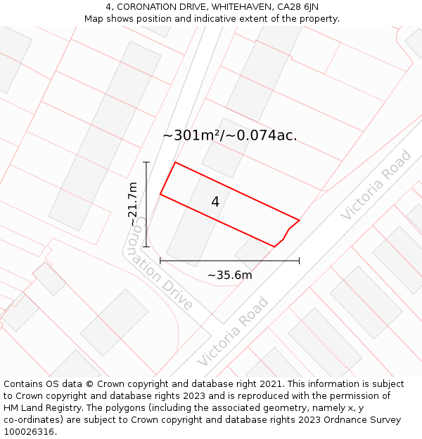 4, CORONATION DRIVE, WHITEHAVEN, CA28 6JN: Plot and title map