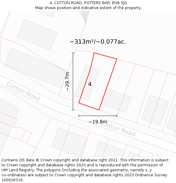 4, COTTON ROAD, POTTERS BAR, EN6 5JG: Plot and title map