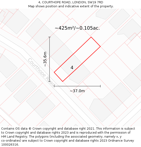 4, COURTHOPE ROAD, LONDON, SW19 7RD: Plot and title map