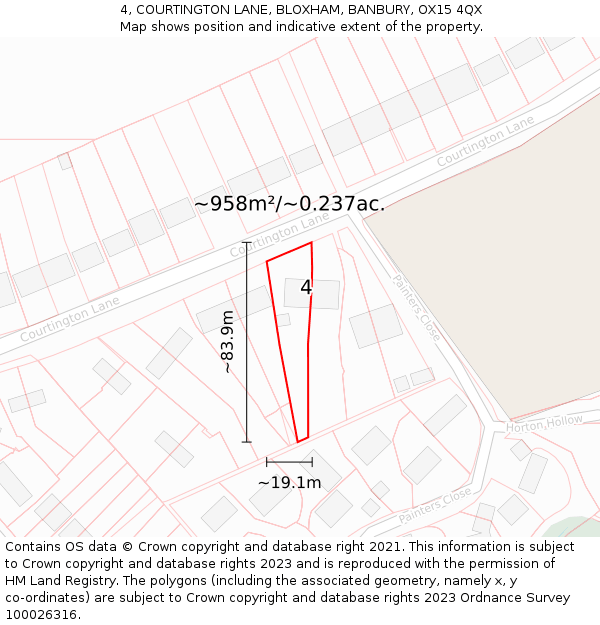 4, COURTINGTON LANE, BLOXHAM, BANBURY, OX15 4QX: Plot and title map