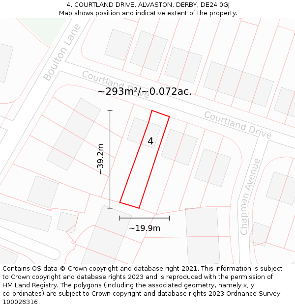 4, COURTLAND DRIVE, ALVASTON, DERBY, DE24 0GJ: Plot and title map