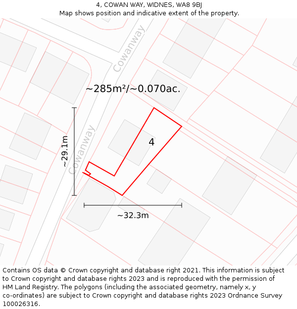 4, COWAN WAY, WIDNES, WA8 9BJ: Plot and title map