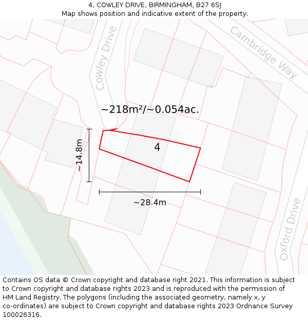 4, COWLEY DRIVE, BIRMINGHAM, B27 6SJ: Plot and title map