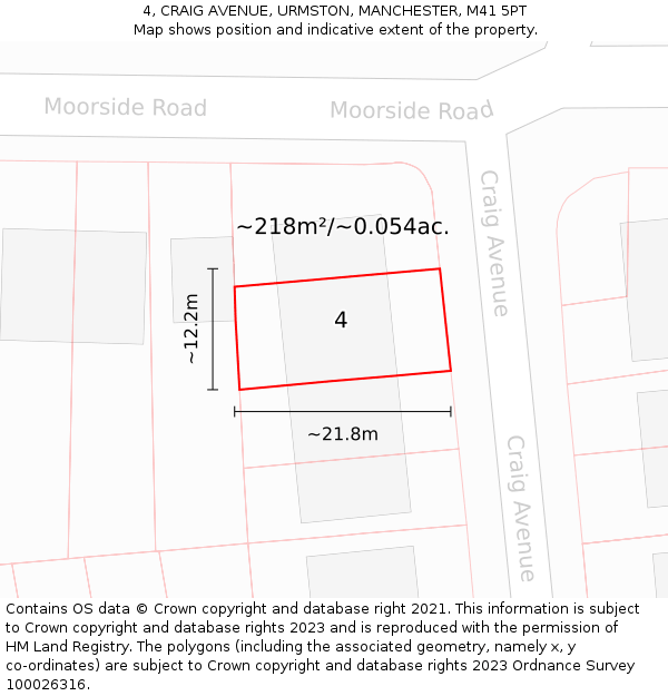 4, CRAIG AVENUE, URMSTON, MANCHESTER, M41 5PT: Plot and title map