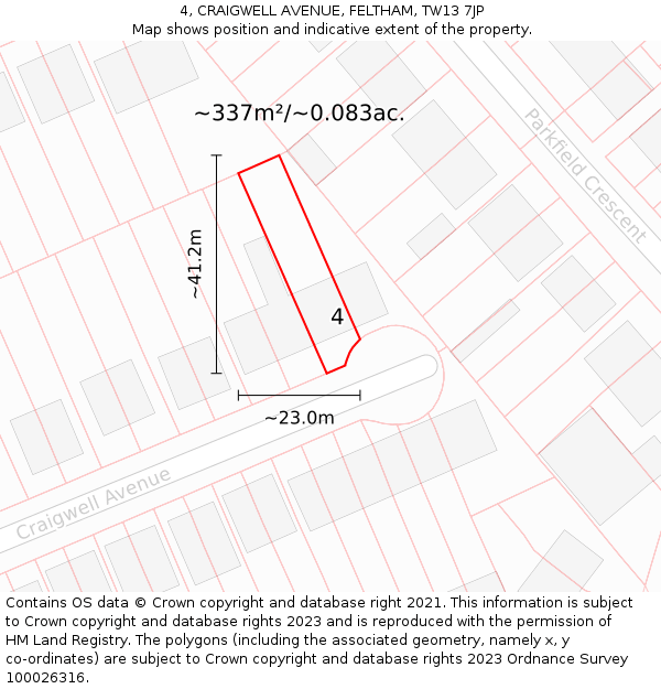 4, CRAIGWELL AVENUE, FELTHAM, TW13 7JP: Plot and title map