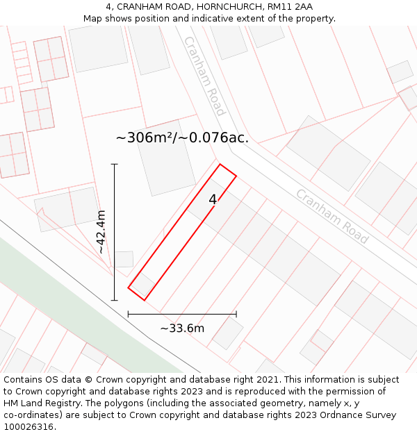 4, CRANHAM ROAD, HORNCHURCH, RM11 2AA: Plot and title map