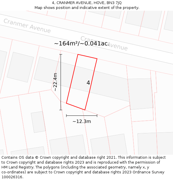 4, CRANMER AVENUE, HOVE, BN3 7JQ: Plot and title map