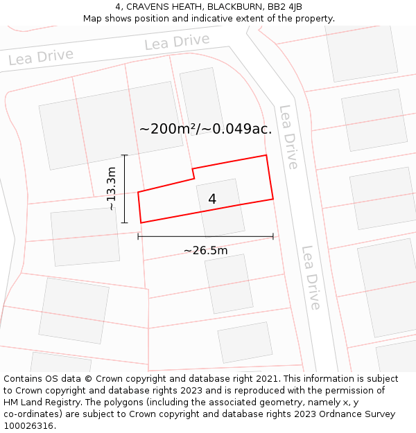 4, CRAVENS HEATH, BLACKBURN, BB2 4JB: Plot and title map