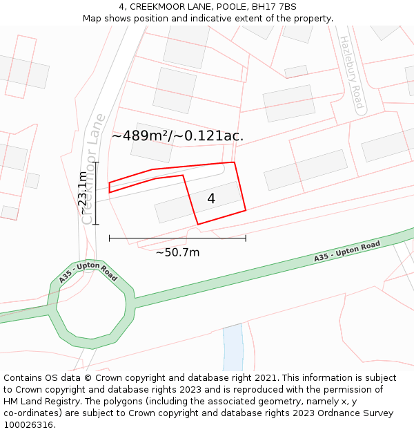 4, CREEKMOOR LANE, POOLE, BH17 7BS: Plot and title map