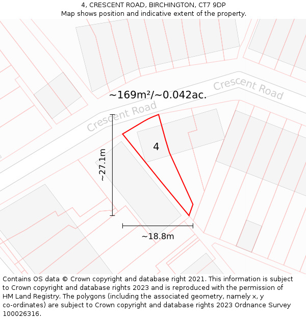 4, CRESCENT ROAD, BIRCHINGTON, CT7 9DP: Plot and title map