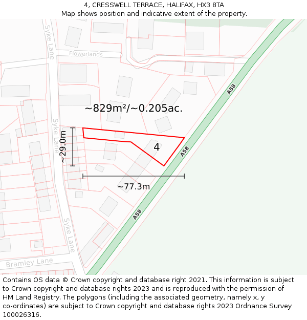 4, CRESSWELL TERRACE, HALIFAX, HX3 8TA: Plot and title map