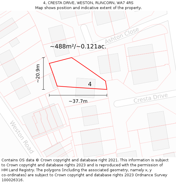 4, CRESTA DRIVE, WESTON, RUNCORN, WA7 4RS: Plot and title map