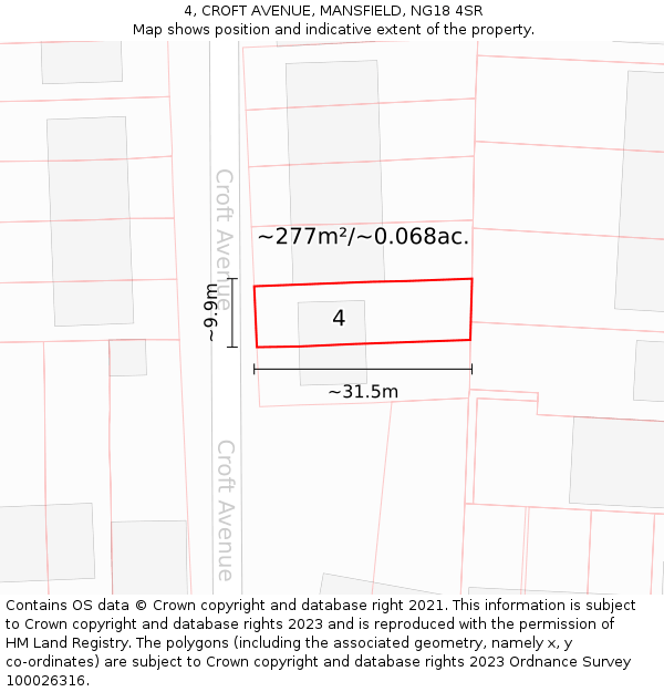 4, CROFT AVENUE, MANSFIELD, NG18 4SR: Plot and title map