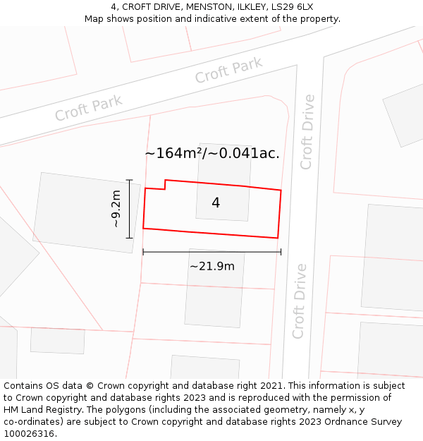 4, CROFT DRIVE, MENSTON, ILKLEY, LS29 6LX: Plot and title map