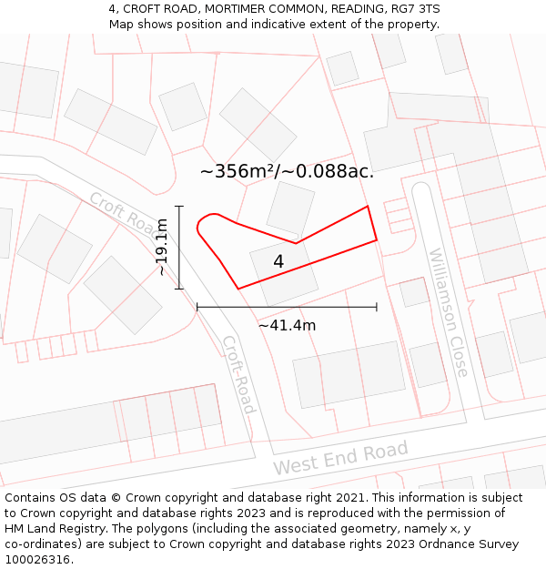 4, CROFT ROAD, MORTIMER COMMON, READING, RG7 3TS: Plot and title map