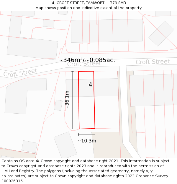 4, CROFT STREET, TAMWORTH, B79 8AB: Plot and title map