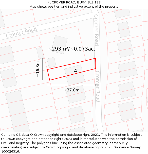 4, CROMER ROAD, BURY, BL8 1ES: Plot and title map