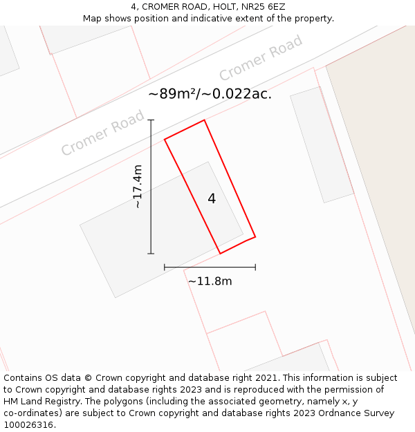 4, CROMER ROAD, HOLT, NR25 6EZ: Plot and title map