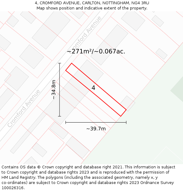 4, CROMFORD AVENUE, CARLTON, NOTTINGHAM, NG4 3RU: Plot and title map