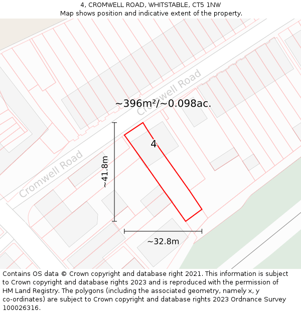 4, CROMWELL ROAD, WHITSTABLE, CT5 1NW: Plot and title map