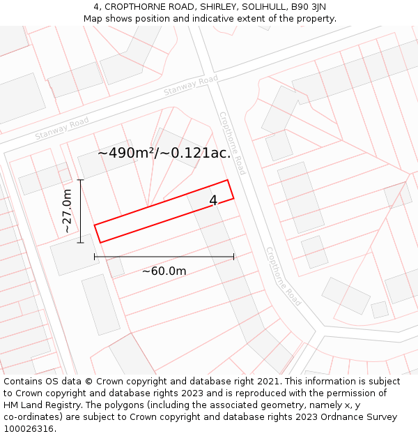 4, CROPTHORNE ROAD, SHIRLEY, SOLIHULL, B90 3JN: Plot and title map