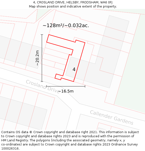 4, CROSLAND DRIVE, HELSBY, FRODSHAM, WA6 0FJ: Plot and title map