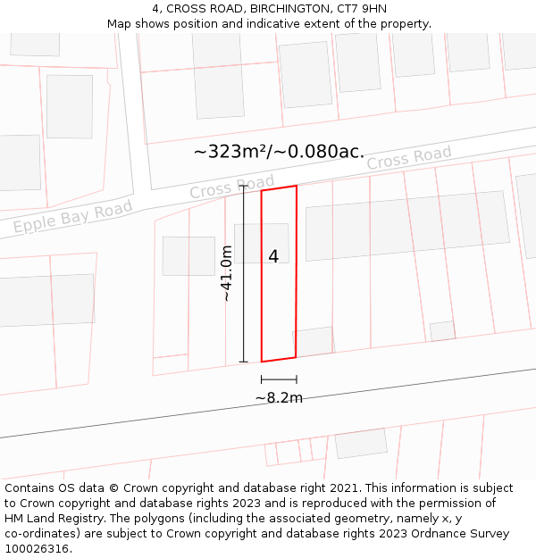 4, CROSS ROAD, BIRCHINGTON, CT7 9HN: Plot and title map