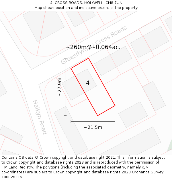 4, CROSS ROADS, HOLYWELL, CH8 7UN: Plot and title map