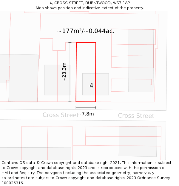 4, CROSS STREET, BURNTWOOD, WS7 1AP: Plot and title map