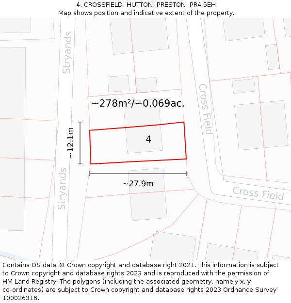 4, CROSSFIELD, HUTTON, PRESTON, PR4 5EH: Plot and title map