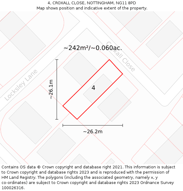 4, CROXALL CLOSE, NOTTINGHAM, NG11 8PD: Plot and title map