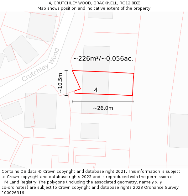 4, CRUTCHLEY WOOD, BRACKNELL, RG12 8BZ: Plot and title map