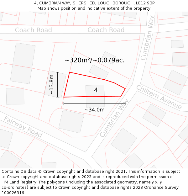 4, CUMBRIAN WAY, SHEPSHED, LOUGHBOROUGH, LE12 9BP: Plot and title map