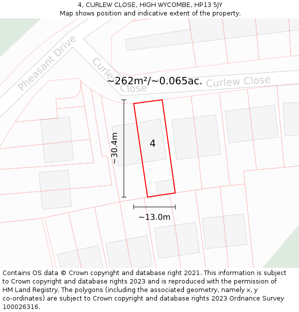 4, CURLEW CLOSE, HIGH WYCOMBE, HP13 5JY: Plot and title map