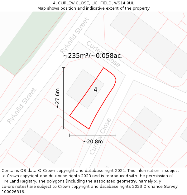 4, CURLEW CLOSE, LICHFIELD, WS14 9UL: Plot and title map