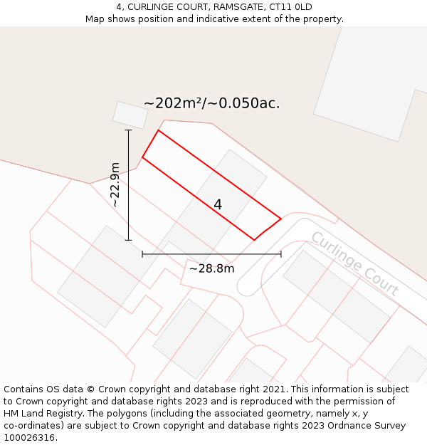 4, CURLINGE COURT, RAMSGATE, CT11 0LD: Plot and title map