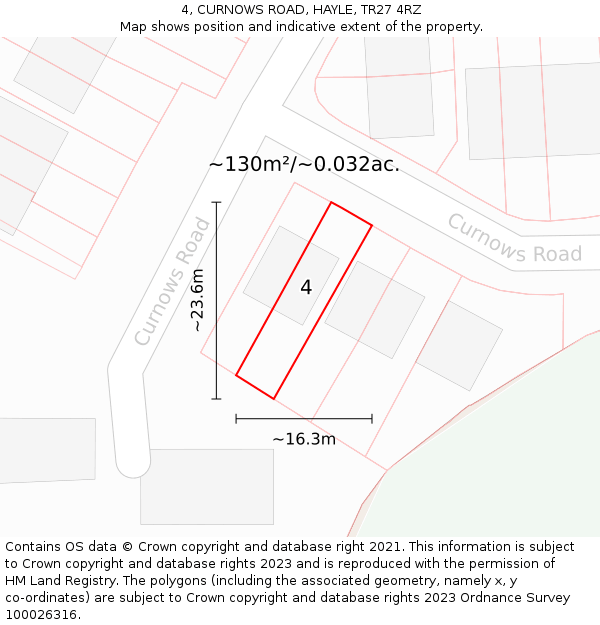 4, CURNOWS ROAD, HAYLE, TR27 4RZ: Plot and title map