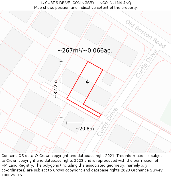 4, CURTIS DRIVE, CONINGSBY, LINCOLN, LN4 4NQ: Plot and title map