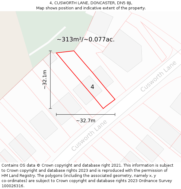 4, CUSWORTH LANE, DONCASTER, DN5 8JL: Plot and title map